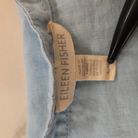 Eileen Fisher 100% Organic Linen Short Sleeve Top Blouse Light Blue Size Large - Picture 7 of 8